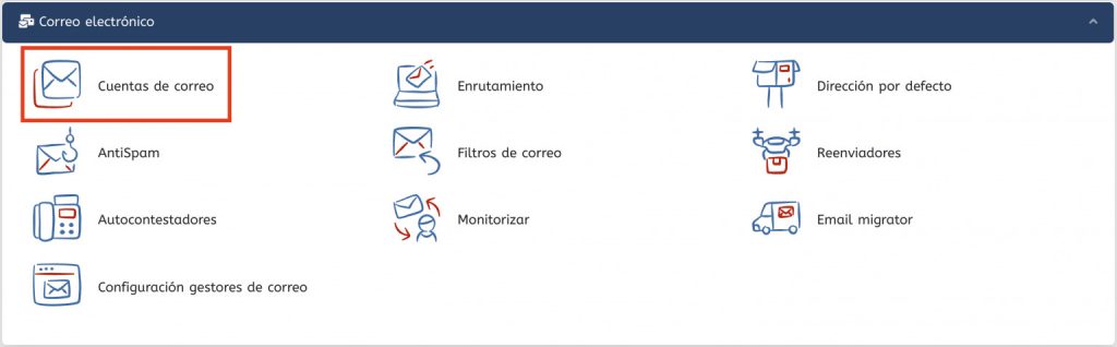 Ejemplo de panel de hosting para crear cuentas de correo corporativo con dominio propio