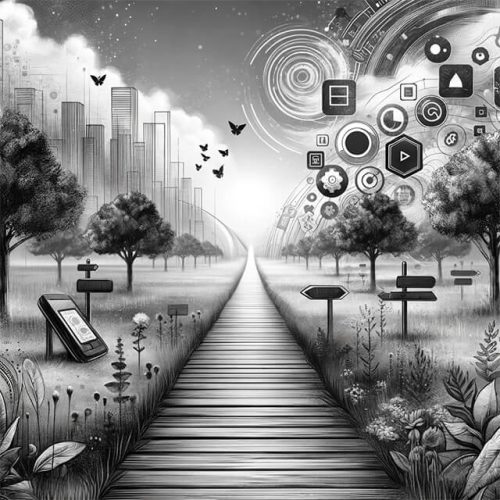 Imagen conceptual de un camino digital que simboliza la creatividad y el progreso tecnológico